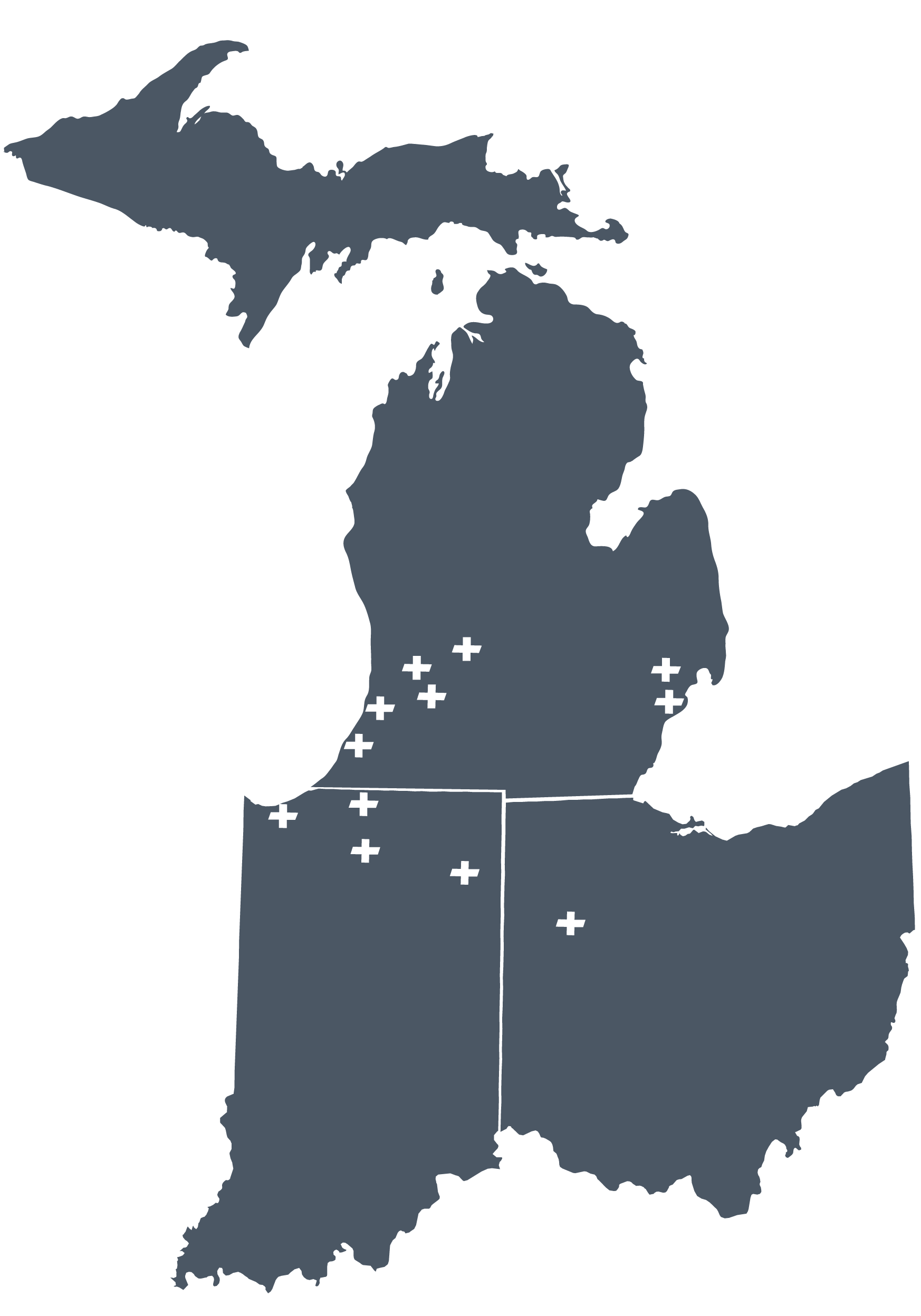 Wightman locations: Benton Harbor, Allegan, Kalamazoo, Hastings, Royal Oak, Southgate, Plymouth, South Bend, Portage, and Fort Wayne